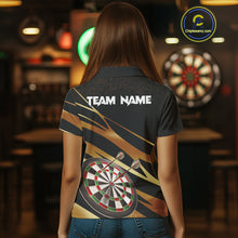 Load image into Gallery viewer, Black And Gold Dart Shirts For Women Custom 3D Dartboard Jersey, Darts Team Polo &amp; Quarter Zip TDM4094
