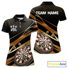 Load image into Gallery viewer, Black And Gold Dart Shirts For Women Custom 3D Dartboard Jersey, Darts Team Polo &amp; Quarter Zip TDM4094