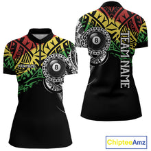 Load image into Gallery viewer, Women’s tribal 8 ball billiard quarter zip shirt designed for tournaments and team matches.