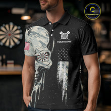 Load image into Gallery viewer, Grunge Camo Skull American Flag Dart Shirt For Men Custom Patriotic Dart Jersey Team Polo &amp; 1/4 Zip TDM4277