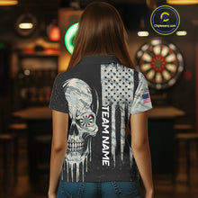 Load image into Gallery viewer, Grunge Camo Skull American Flag Dart Shirt For Women Custom Patriotic Dart Jersey Team Polo, 1/4 Zip TDM4277