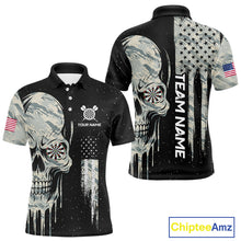 Load image into Gallery viewer, Grunge Camo Skull American Flag Dart Shirt For Men Custom Patriotic Dart Jersey Team Polo &amp; 1/4 Zip TDM4277