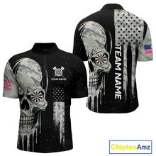 Load image into Gallery viewer, Grunge Camo Skull American Flag Dart Shirt For Men Custom Patriotic Dart Jersey Team Polo &amp; 1/4 Zip TDM4277