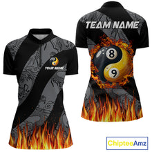 Load image into Gallery viewer, Personalized Flame Ying And Yang 8 Ball &amp; 9 Ball Billiard Shirt For Women, Funny Pool Team Jerseys TDM4278