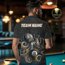 Load image into Gallery viewer, Back view of man wearing a funny octopus 8 ball pool team jersey.