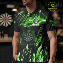 Load image into Gallery viewer, Personalized Green Icy Lightning Darts Shirt For Men Custom Dart League Team Jersey Polo &amp; 1/4 Zip TDM4464