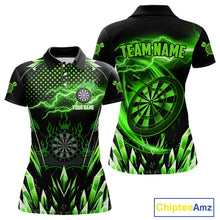 Load image into Gallery viewer, Personalized Green Icy Lightning Darts Shirt For Women Custom Dart League Team Jersey Polo &amp; 1/4 Zip TDM4464
