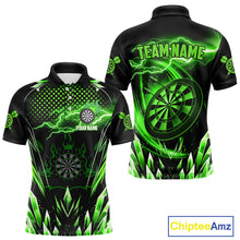 Load image into Gallery viewer, Personalized Green Icy Lightning Darts Shirt For Men Custom Dart League Team Jersey Polo &amp; 1/4 Zip TDM4464