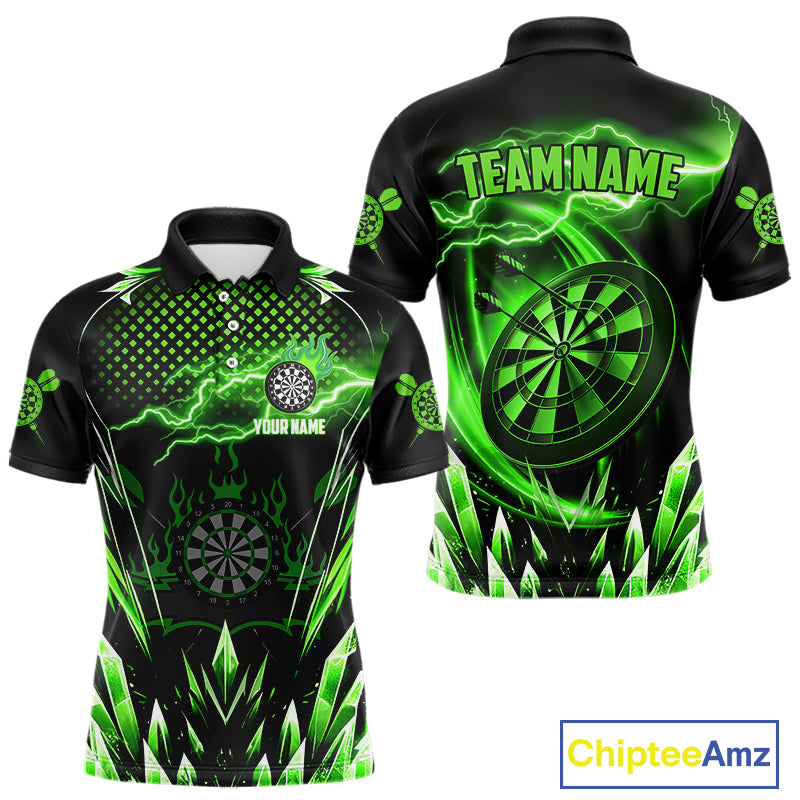 Personalized Green Icy Lightning Darts Shirt For Men Custom Dart League Team Jersey Polo & 1/4 Zip TDM4464