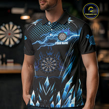 Load image into Gallery viewer, Personalized Blue Icy Lightning Darts Shirt For Men Custom Dart League Team Jersey Polo &amp; 1/4 Zip TDM4465