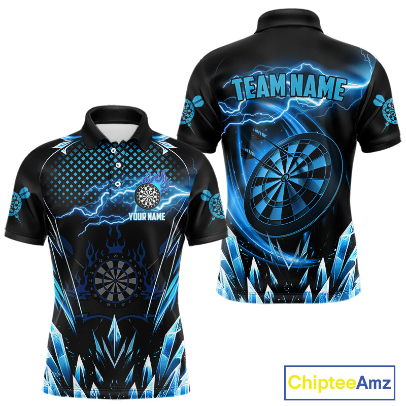 Personalized Blue Icy Lightning Darts Shirt For Men Custom Dart League Team Jersey Polo & 1/4 Zip TDM4465