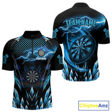 Load image into Gallery viewer, Personalized Blue Icy Lightning Darts Shirt For Men Custom Dart League Team Jersey Polo &amp; 1/4 Zip TDM4465