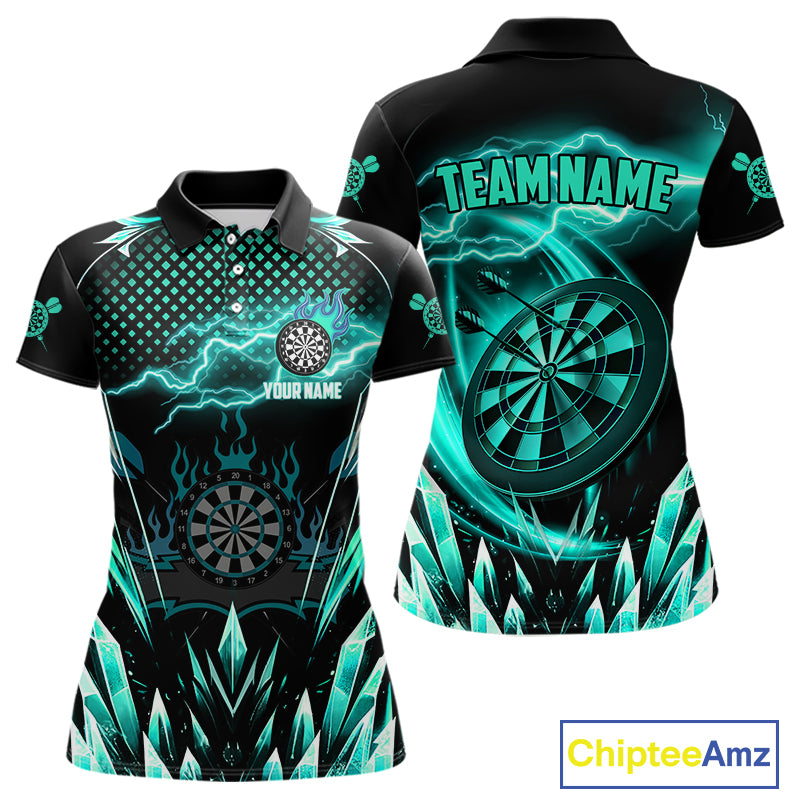 Personalized Turquoise Icy Lightning Darts Shirt For Women Custom Dart League Jersey Polo & 1/4 Zip TDM4466