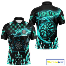 Load image into Gallery viewer, Personalized Turquoise Icy Lightning Darts Shirt For Men Custom Dart League Jersey Polo &amp; 1/4 Zip TDM4466