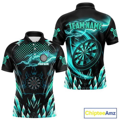 Personalized Turquoise Icy Lightning Darts Shirt For Men Custom Dart League Jersey Polo & 1/4 Zip TDM4466