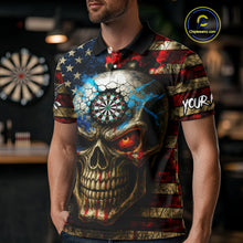 Load image into Gallery viewer, Personalized Vintage American Flag Skull Darts Shirt For Men, Patriotic Darts League Team Jersey TDM4708