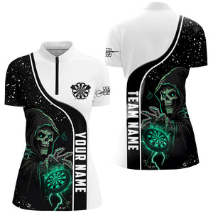 Turquoise Death Skeleton Darts Women Polo & Quarter-Zip Custom Darts Shirts For Team Darts Jerseys TDM2627