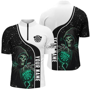 Turquoise Death Skeleton Darts Men Polo & Quarter-Zip Custom Darts Shirts For Team Darts Jerseys TDM2627