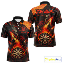 Load image into Gallery viewer, Personalized Fire Flame Dragon Darts Shirt For Men Custom Darts League Jersey Team Polo &amp; 1/4 Zip TDM4902
