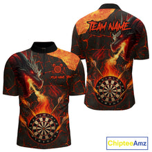 Load image into Gallery viewer, Personalized Fire Flame Dragon Darts Shirt For Men Custom Darts League Jersey Team Polo &amp; 1/4 Zip TDM4902