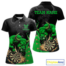 Load image into Gallery viewer, Black And Green Funny Bull Darts Shirt For Women Custom Dart Jersey Team Polo &amp; 1/4 Zip TDM5123