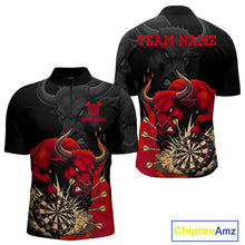 Load image into Gallery viewer, Black And Red Funny Bull Darts Shirt For Men Custom Dart Jersey Team Polo &amp; 1/4 Zip TDM5124