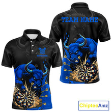Load image into Gallery viewer, Black And Blue Funny Bull Darts Shirt For Men Custom Dart Jersey Team Polo &amp; 1/4 Zip TDM5125