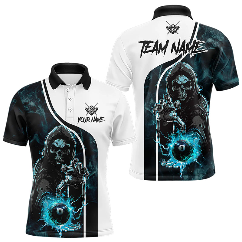 Blue Cyan Grim Reaper 3D  Billiard Shirts For Men Custom Lightning 8 Ball Pool Billiard Jerseys TDM3347