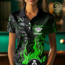 Load image into Gallery viewer, Personalized Wolf Flaming 8 Ball Pool Fire Women Billiard Shirts Team League Billiard Jerseys |Green TDM5596