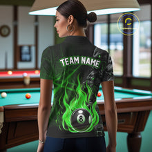 Load image into Gallery viewer, Personalized Wolf Flaming 8 Ball Pool Fire Women Billiard Shirts Team League Billiard Jerseys |Green TDM5596