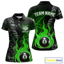 Load image into Gallery viewer, Personalized Wolf Flaming 8 Ball Pool Fire Women Billiard Shirts Team League Billiard Jerseys |Green TDM5596