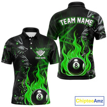 Load image into Gallery viewer, Personalized Wolf Flaming 8 Ball Pool Fire Men Billiard Shirts Team League Billiard Jerseys |Green TDM5596
