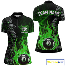 Load image into Gallery viewer, Personalized Wolf Flaming 8 Ball Pool Fire Women Billiard Shirts Team League Billiard Jerseys |Green TDM5596