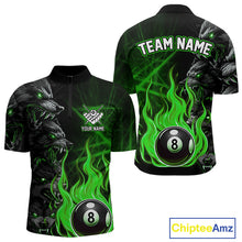 Load image into Gallery viewer, Personalized Wolf Flaming 8 Ball Pool Fire Men Billiard Shirts Team League Billiard Jerseys |Green TDM5596