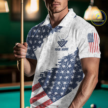 Load image into Gallery viewer, Grunge American Flag 8 Ball Billiard Shirt For Men Custom Patriotic Pool Team Jersey Polo, 1/4 Zip TDM5597