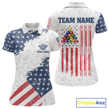 Load image into Gallery viewer, Grunge American Flag 8 Ball Billiard Shirt For Women Custom Patriotic Pool Team Jersey Polo, 1/4 Zip TDM5597