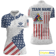 Load image into Gallery viewer, Grunge American Flag 8 Ball Billiard Shirt For Women Custom Patriotic Pool Team Jersey Polo, 1/4 Zip TDM5597