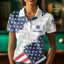 Load image into Gallery viewer, Grunge American Flag 9 Ball Billiard Shirt For Women Custom Patriotic Pool Team Jersey Polo, 1/4 Zip TDM5598