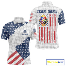 Load image into Gallery viewer, Grunge American Flag 9 Ball Billiard Shirt For Men Custom Patriotic Pool Team Jersey Polo, 1/4 Zip TDM5598