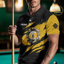 Load image into Gallery viewer, Yellow Black Grunge American Flag 9 Ball Men's Billiard Shirt Custom 9 Ball Pool Team Jersey TDM5599