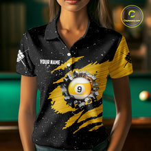Load image into Gallery viewer, Yellow Black Grunge American Flag 9 Ball Women's Billiard Shirt Custom 9 Ball Pool Team Jersey TDM5599