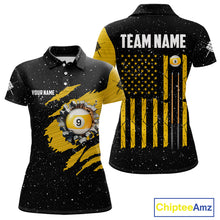 Load image into Gallery viewer, Yellow Black Grunge American Flag 9 Ball Women's Billiard Shirt Custom 9 Ball Pool Team Jersey TDM5599