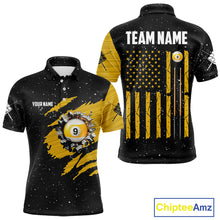 Load image into Gallery viewer, Yellow Black Grunge American Flag 9 Ball Men's Billiard Shirt Custom 9 Ball Pool Team Jersey TDM5599