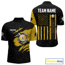 Load image into Gallery viewer, Yellow Black Grunge American Flag 9 Ball Men's Billiard Shirt Custom 9 Ball Pool Team Jersey TDM5599