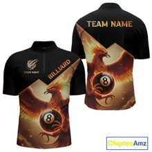 Load image into Gallery viewer, Orange 8 Ball Flame Phoenix Billiard Shirt For Men Custom Pool Team Jersey Polo &amp; Quarter Zip TDM5603