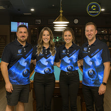 Load image into Gallery viewer, Blue 8 Ball Flame Phoenix Billiard Shirt For Men Custom Pool Team Jersey Polo &amp; Quarter Zip TDM5604
