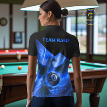 Load image into Gallery viewer, Blue 8 Ball Flame Phoenix Billiard Shirt For Women Custom Pool Team Jersey Polo &amp; Quarter Zip TDM5604