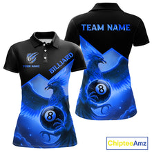 Load image into Gallery viewer, Blue 8 Ball Flame Phoenix Billiard Shirt For Women Custom Pool Team Jersey Polo &amp; Quarter Zip TDM5604