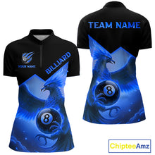 Load image into Gallery viewer, Blue 8 Ball Flame Phoenix Billiard Shirt For Women Custom Pool Team Jersey Polo &amp; Quarter Zip TDM5604
