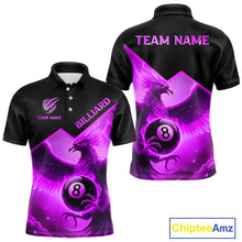 Load image into Gallery viewer, Purple 8 Ball Flame Phoenix Billiard Shirt For Men Custom Pool Team Jersey Polo &amp; Quarter Zip TDM5605